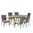 thumbnail image 1 of GDF Studio Beckmann Outdoor Acacia Wood and Wicker 7 Piece Dining Set with Cushions, Gray, 1 of 13