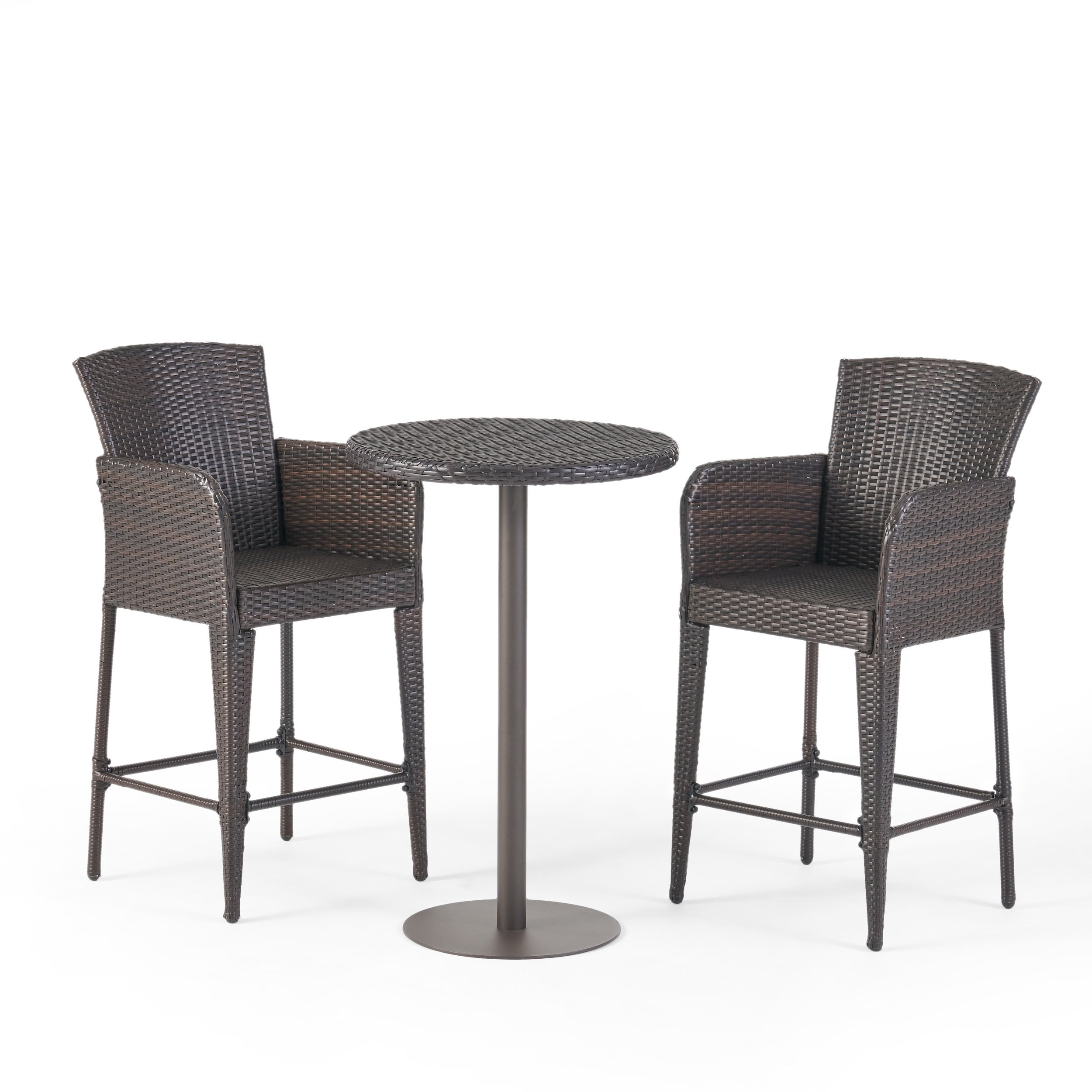 Multibrown Wicker 3-Piece Bistro Bar Set with Iron Frame