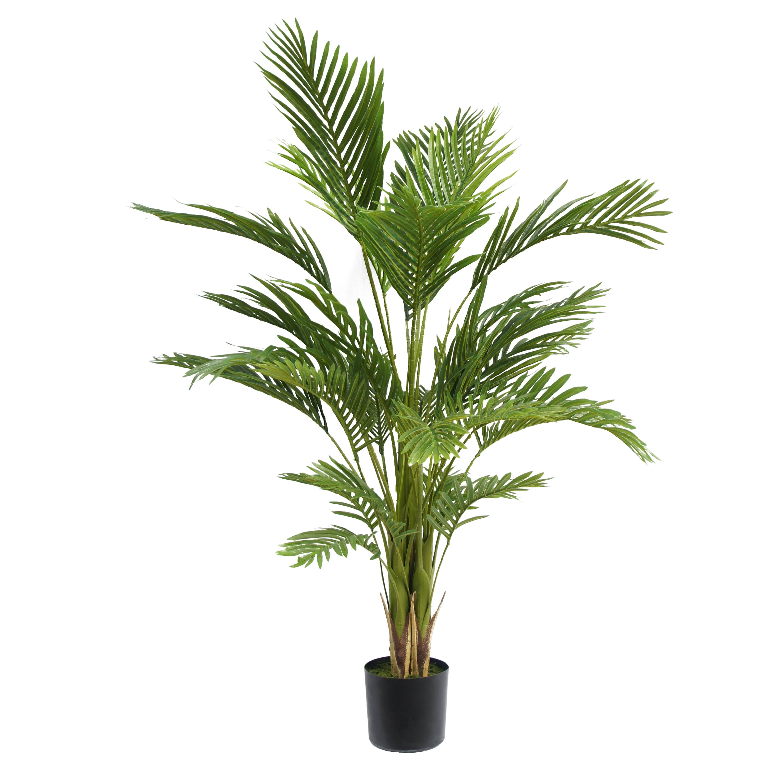 Green Pre-Potted Plastic Palm Tree in Black Planter, 4' x 2.5'
