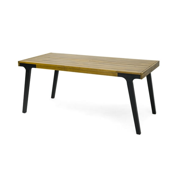 GDF Studio Bellamir Outdoor Acacia Wood Dining Table Single, Teak, Black