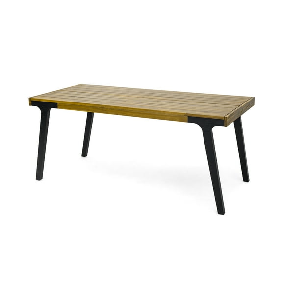 GDF Studio Bellamir Outdoor Acacia Wood Dining Table Single, Teak, Black