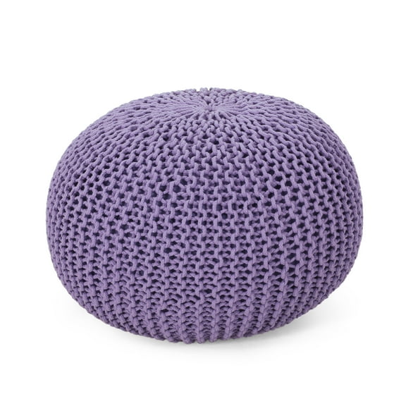 GDF Studio Belle Modern Knitted Cotton Round Pouf, Lavender