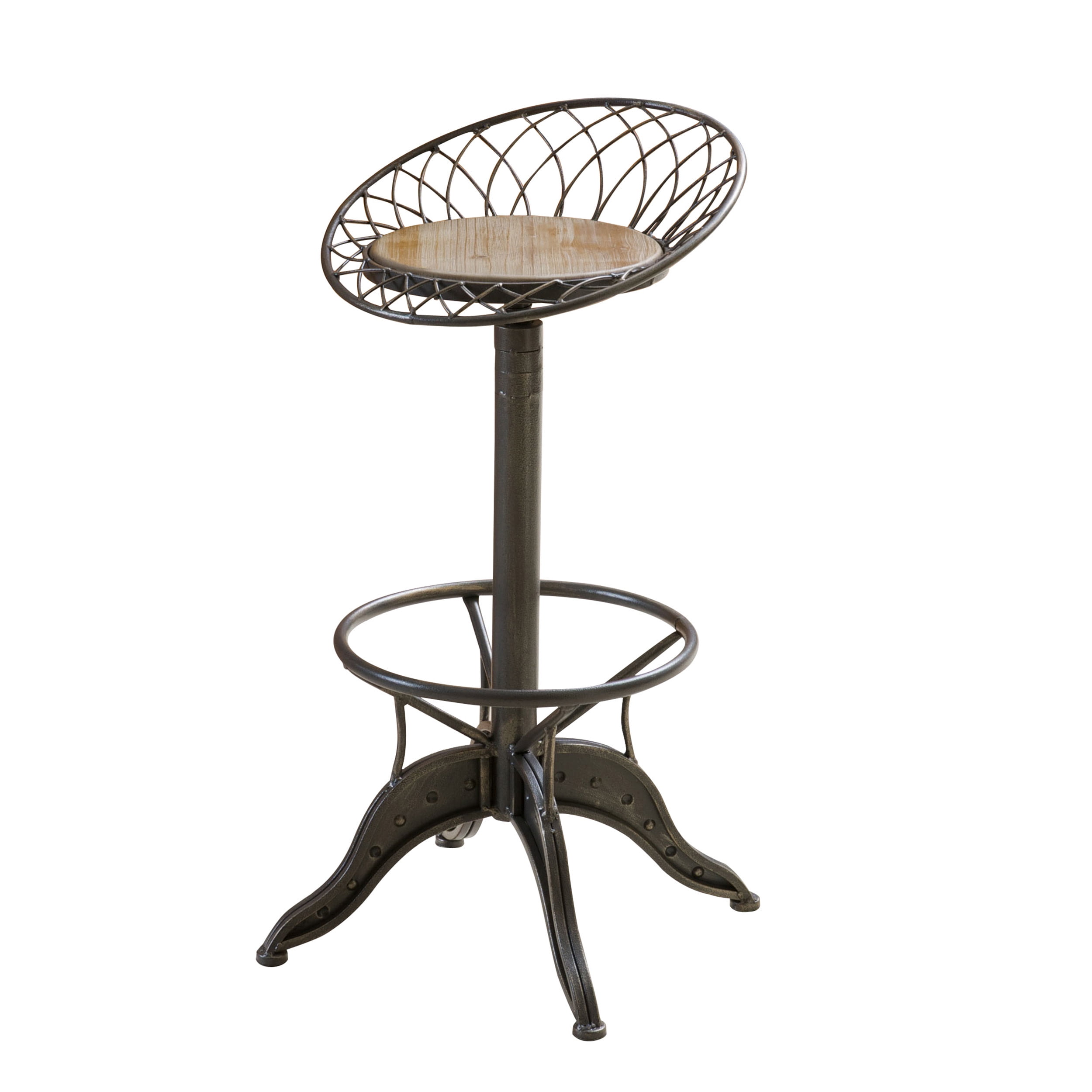 GDF Studio Bellmont Industrial Fir Wood and Iron Adjustable Barstool