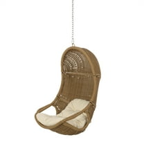 GDF Studio Berrien Indoor/Outdoor Wicker Hanging Chair with 8 Foot Chain (NO STAND), Light Brown and Beige