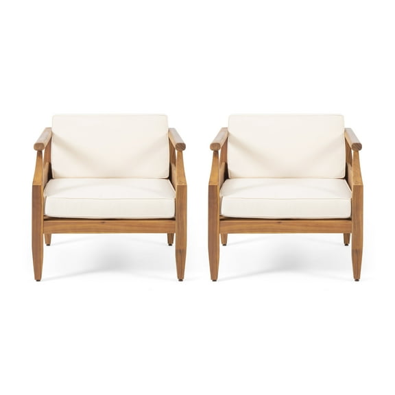GDF Studio Bianca Outdoor Acacia Wood Club Chairs with Cushions, Set of 2, Teak and Cream