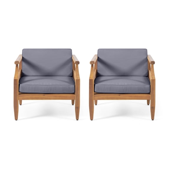 GDF Studio Bianca Outdoor Mid-Century Modern Acacia Wood Club Chair With Cushion, Set of 2, Teak and Dark Gray