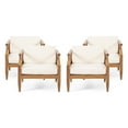 thumbnail image 1 of GDF Studio Bianca Outdoor Mid-Century Modern Acacia Wood Club Chair With Cushion, Set of 4, Teak and Cream, 1 of 11