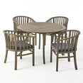 thumbnail image 1 of GDF Studio Bijan Outdoor Acacia Wood 5 Piece Dining Set with Cushion, Gray and Dark Gray, 1 of 13