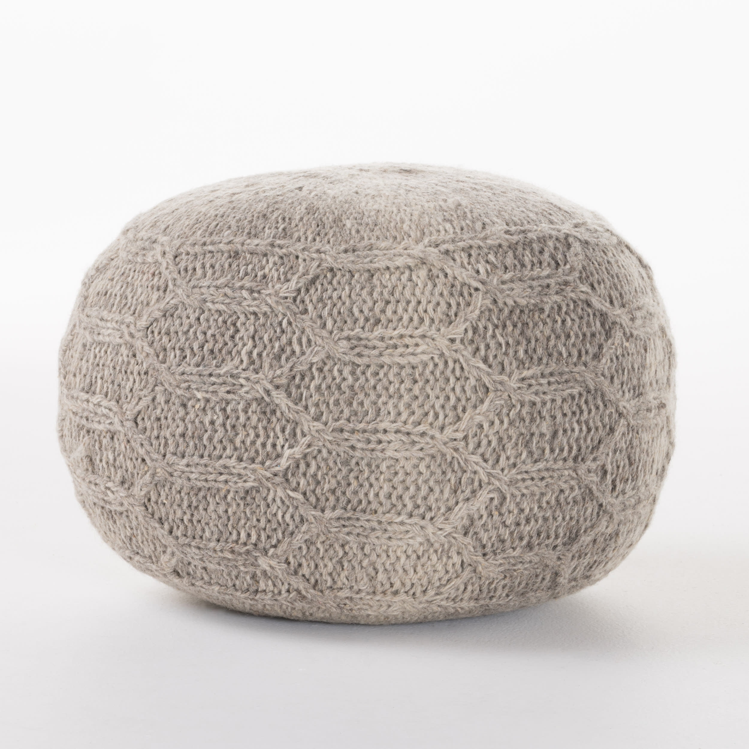 Handwoven Gray Wool Round Pouf Ottoman