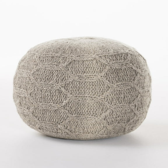 GDF Studio Biljon Boho Handmade Fabric Round Pouf, Gray
