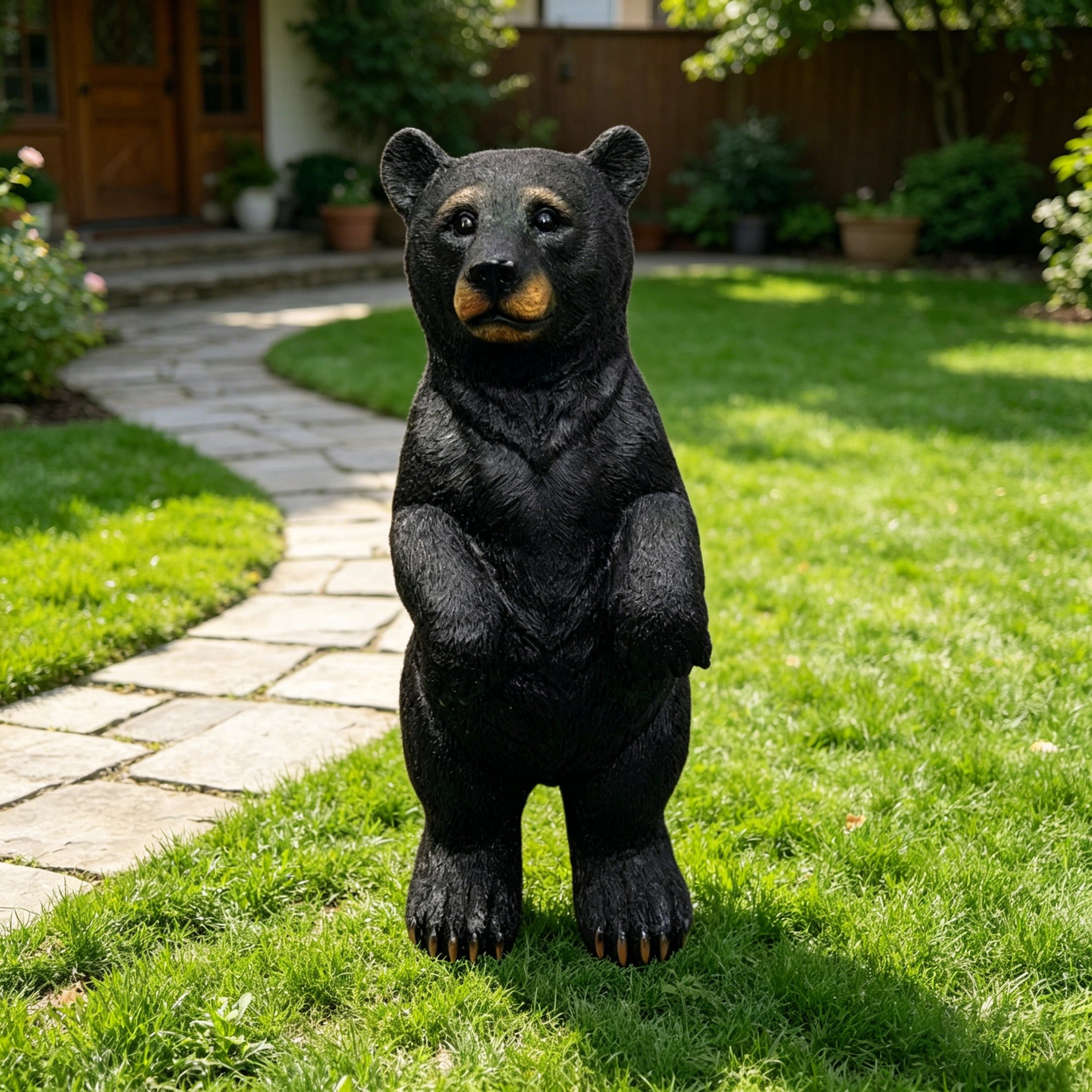 GDF Studio Black Bear Resin Indoor/Outdoor Guardian Statue, Weather-Resistant Decor Figurine for Garden & Courtyard