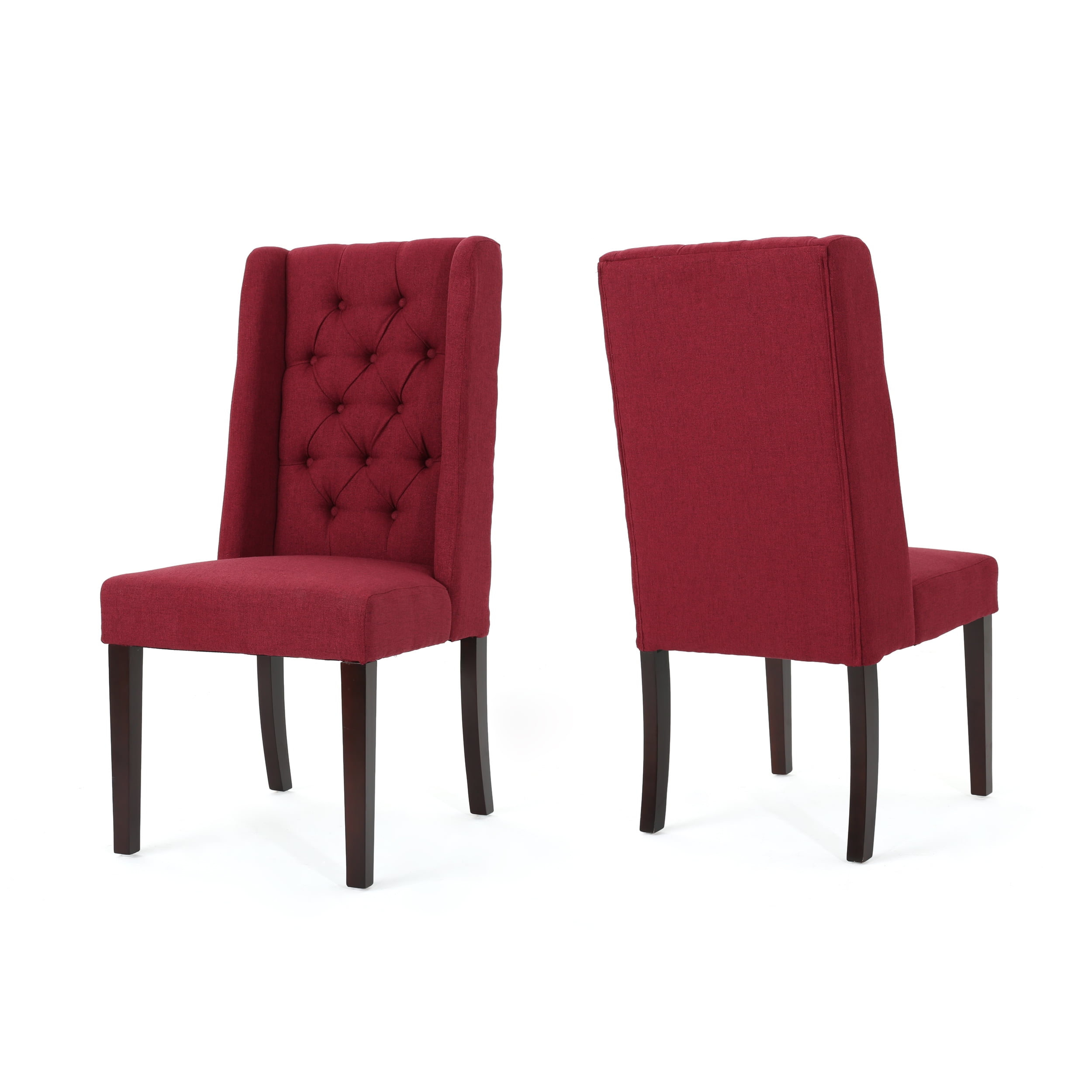 Deep Red High Back Upholstered Side Chair with Wood Legs