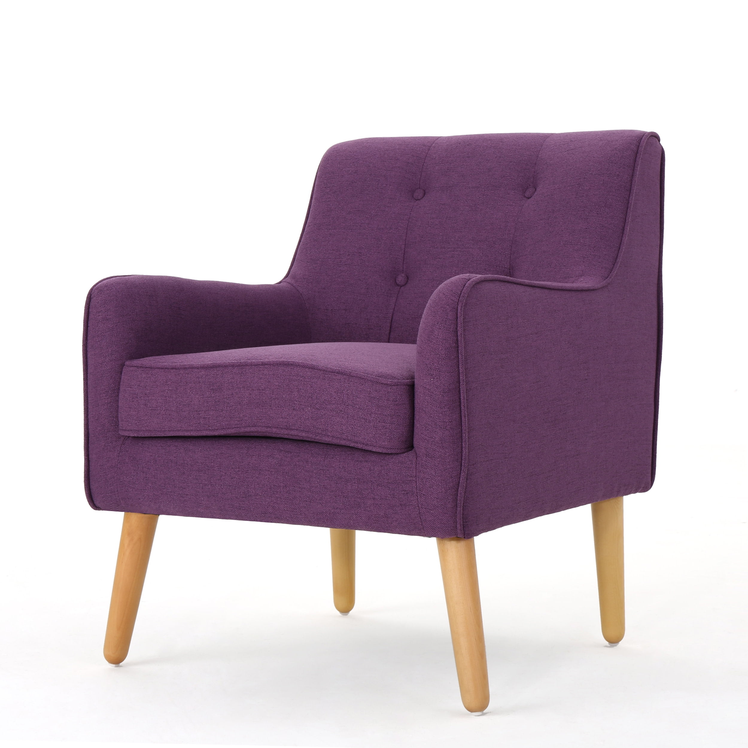 Felicity Tufted Purple Mid-Century Modern Armchair with Wooden Legs