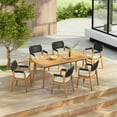 thumbnail image 1 of GDF Studio Boho 7-Piece Outdoor Dining Set with Acacia Wood Table and Rope-Back Chairs, Black + Teak, 1 of 19