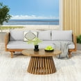 thumbnail image 1 of GDF Studio Boho Outdoor Patio Chat Set, 3 Seater Lounge Chair with Round Coffee Table, Solid Wood Frame, Ratten Armrests, Light Teak+Light Grey+Brown, 1 of 24