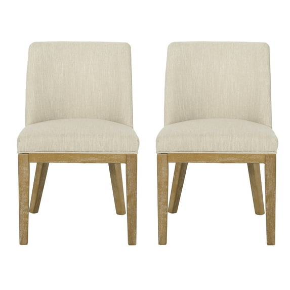 GDF Studio Boise Contemporary Fabric Upholstered Wood Dining Chairs, Set of 2, Beige and Weathered Natural