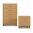 thumbnail image 1 of GDF Studio Borah Contemporary Faux Wood 2 Piece 5 Drawer Dresser and Nightstand Bedroom Set, Maple and Black, 1 of 12