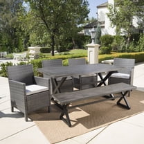 GDF Studio Boris Outdoor Wicker and Aluminum 6 Piece Dining Set with Bench, Gray and Light Gray
