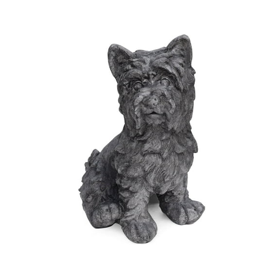 GDF Studio Borton Outdoor Cast Stone Terrier Dog Garden Statue, Antique Gray
