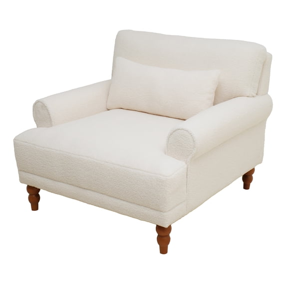 GDF Studio Boucle Upholstered Accent Chair, with Pillow Wood Frame and Legs, Beige