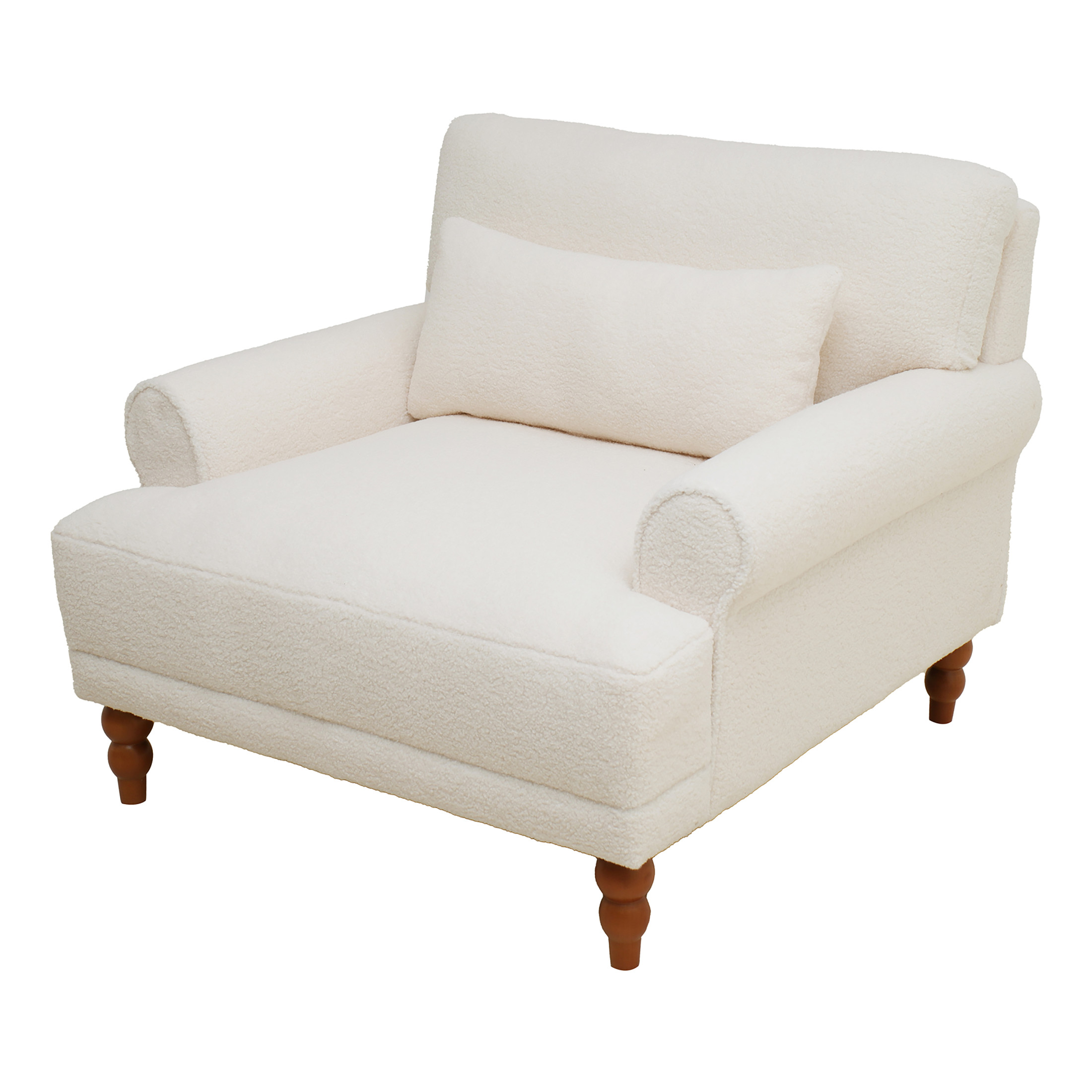 GDF Studio Boucle Upholstered Accent Chair, with Pillow Wood Frame and Legs, Beige