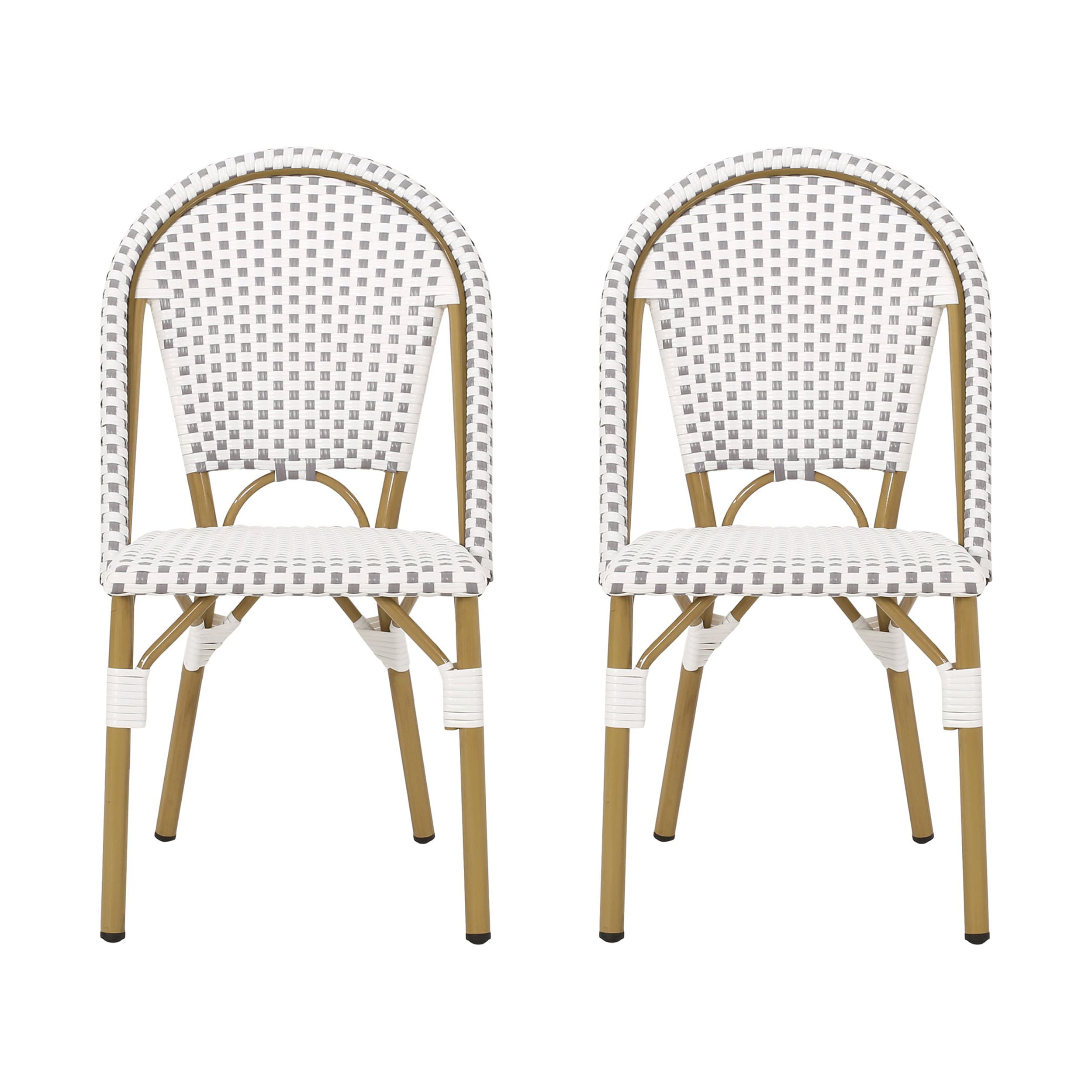 GDF Studio Brandy Outdoor French Bistro Chairs, Set of 2, Gray, White
