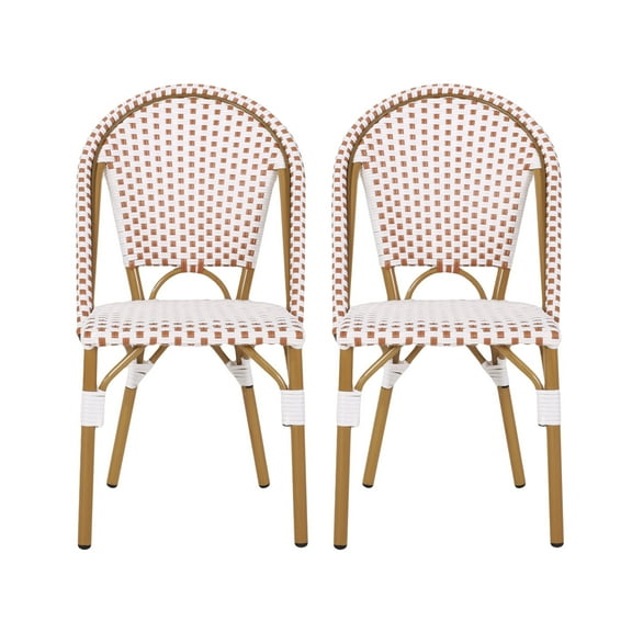 GDF Studio Brandy Outdoor French Bistro Chairs, Set of 2, Rust Orange, White, and Bamboo Finish