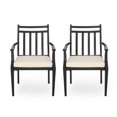 thumbnail image 1 of GDF Studio Brandywine Outdoor Iron Dining Chairs with Cushion, Set of 2, Matte Black and Beige, 1 of 9