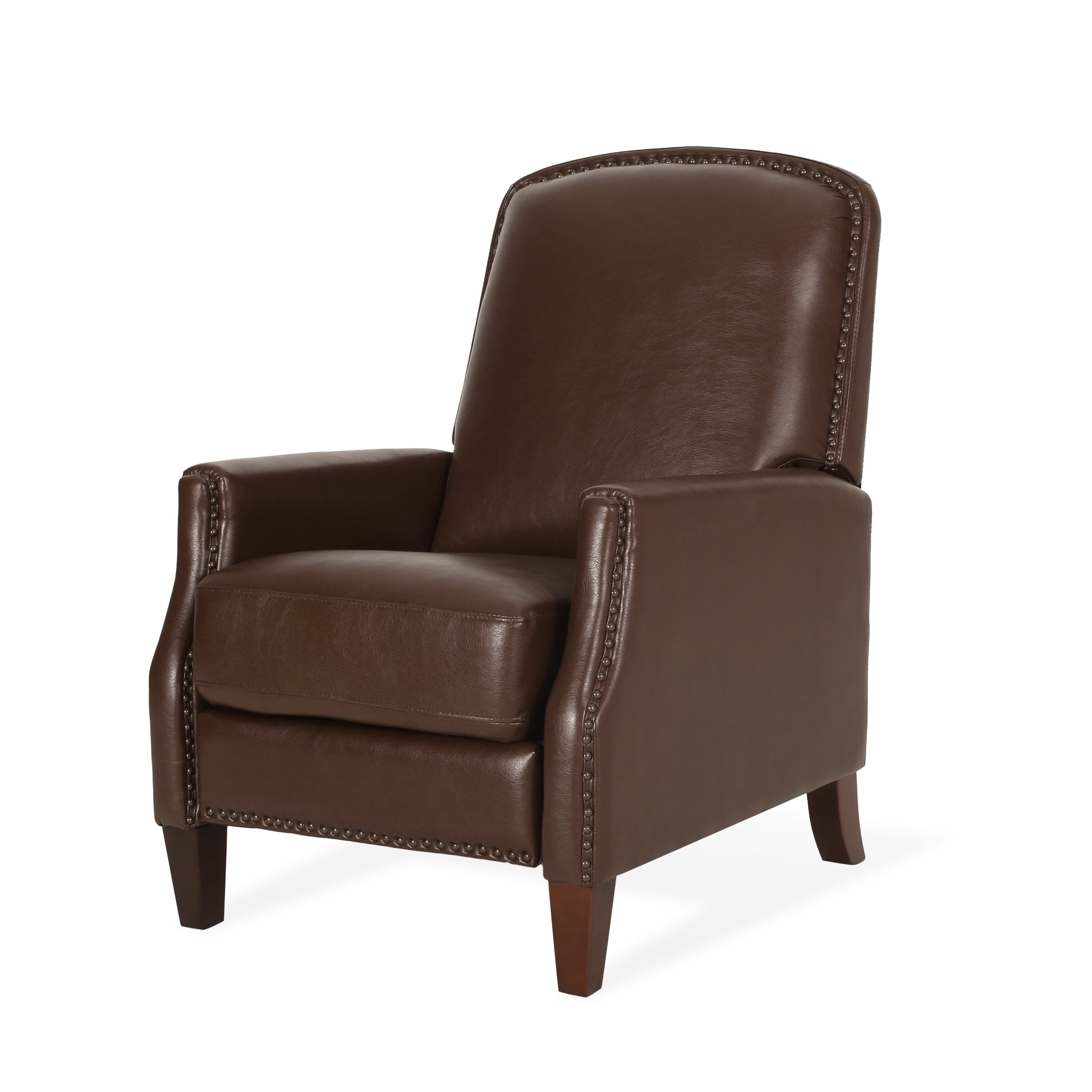 GDF Studio Breu Contemporary Faux Leather Pushback Recliner with Nailhead Trim Dark Brown and Espresso Walmart Business Supplies