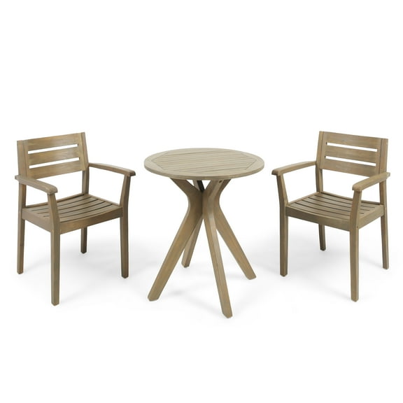 GDF Studio Brigitte Outdoor Acacia Wood 3 Piece Bistro Set, Gray