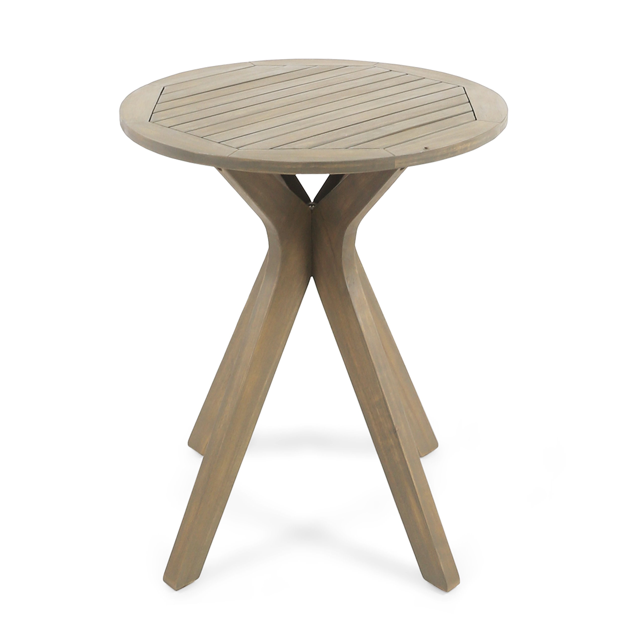 Gray Round Acacia Wood Bistro Table with X Legs