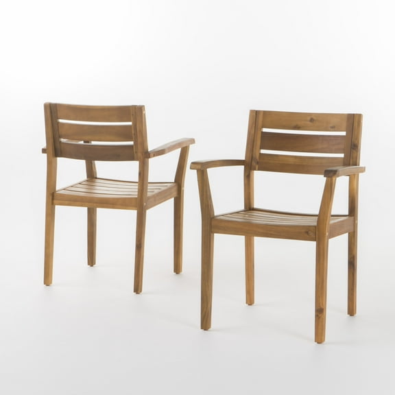 GDF Studio Brigitte Outdoor Acacia Wood Dining Chairs, Set of 2, Teak