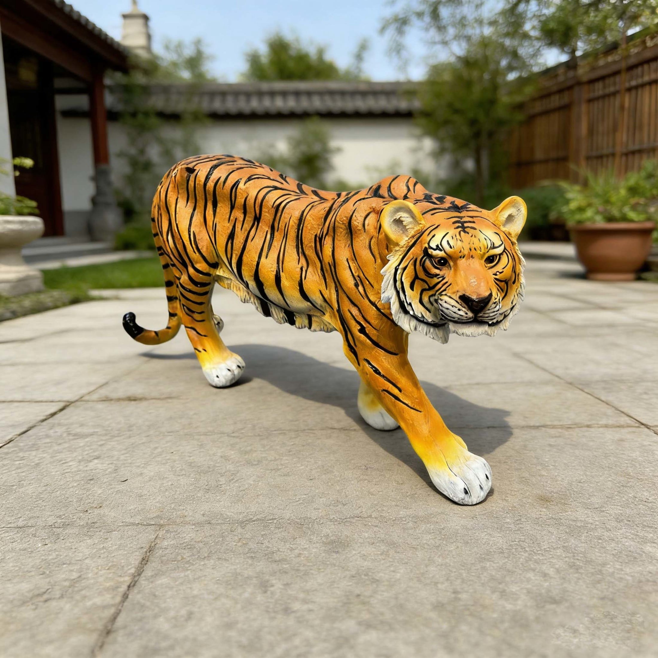 GDF Studio Brown Tiger Resin Indoor/Outdoor Guardian Statue, Weather-Resistant Decor Figurine for Garden & Courtyard