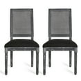thumbnail image 1 of GDF Studio Brownell French Country Fabric Upholstered Wood and Cane Upholstered Dining Chairs, Set of 2, Black and Gray, 1 of 9
