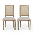 thumbnail image 1 of GDF Studio Brownell French Country Fabric Upholstered Wood and Cane Upholstered Dining Chairs, Set of 2, Light Gray and Natural, 1 of 9