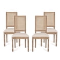 thumbnail image 1 of GDF Studio Brownell French Country Wood and Cane Upholstered Dining Chairs, Set of 4, Beige and Natural, 1 of 10