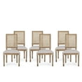 thumbnail image 1 of GDF Studio Brownell French Country Wood and Cane Upholstered Dining Chairs, Set of 6, Light Gray and Natural, 1 of 9