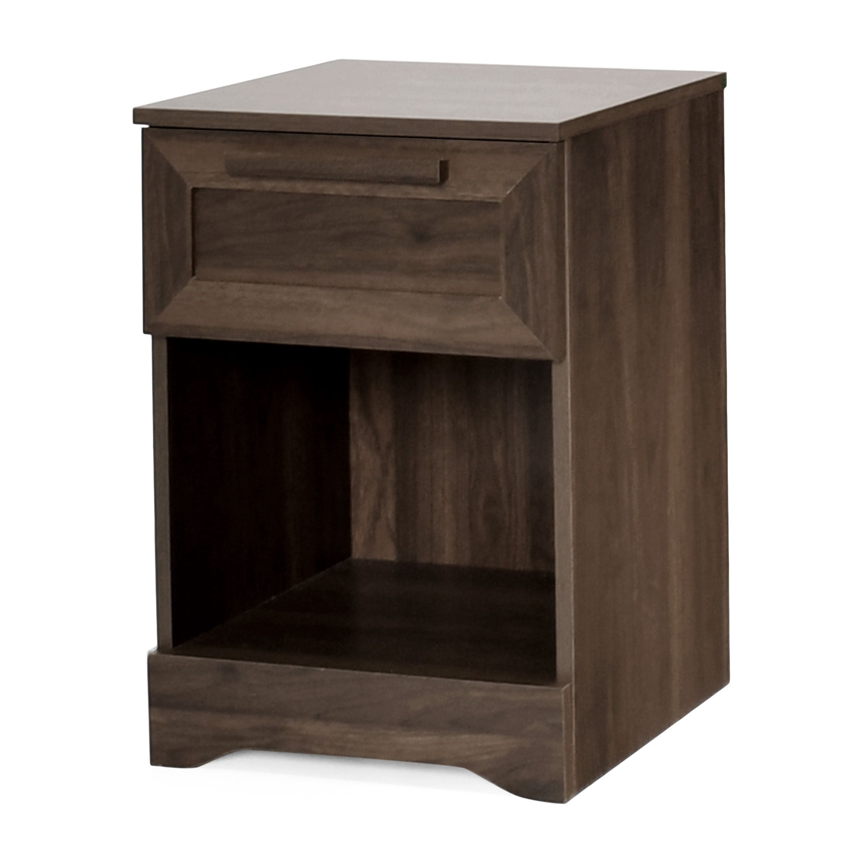 Walnut Rustic 1-Drawer Nightstand with Open Shelf
