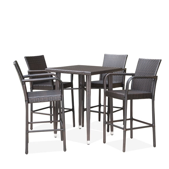 GDF Studio Buckthorn Outdoor Wicker 5 Piece Square Bar Set, Multibrown
