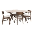 thumbnail image 1 of GDF Studio Bullerton Mid Century Modern Fabric Upholstered Wood 5 Piece Dining Set, Light Beige and Walnut, 1 of 13