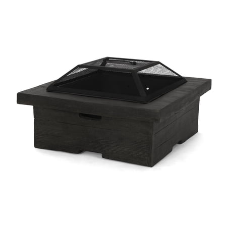 GDF Studio Bunce Outdoor Lightweight Concrete Wood Burning Square Fire Pit, Gray