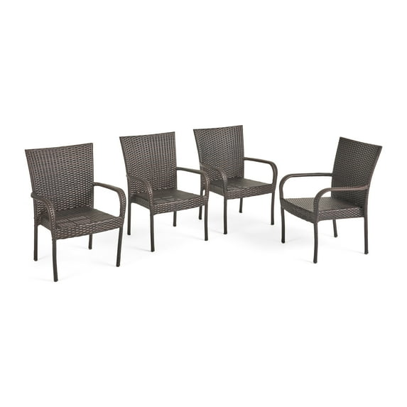 GDF Studio Cabrillo Outdoor Contemporary Wicker Stacking Chairs (Set of 4), Multi-Brown