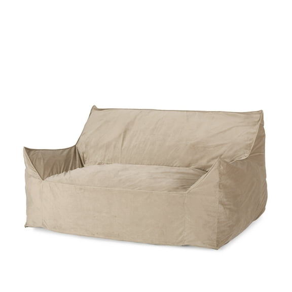 GDF Studio Calef Modern Velveteen 2 Seater Oversized Bean Bag Chair with Armrests, Taupe
