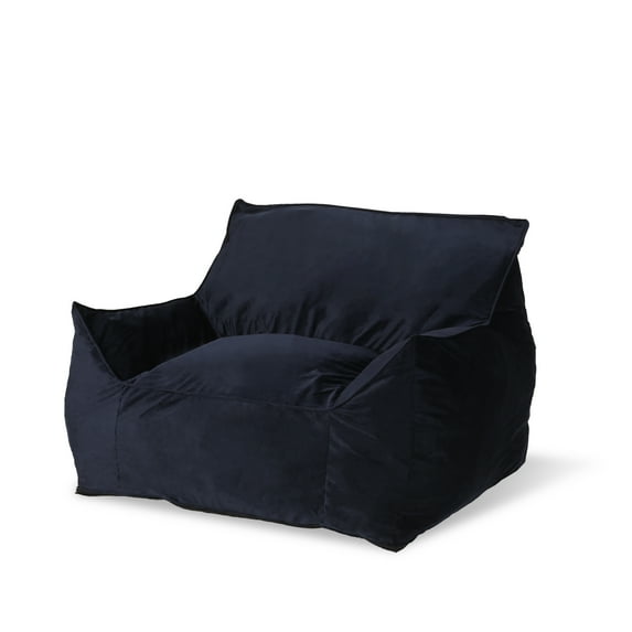 GDF Studio Calef Modern Velveteen Bean Bag Chair with Armrests, Midnight Blue