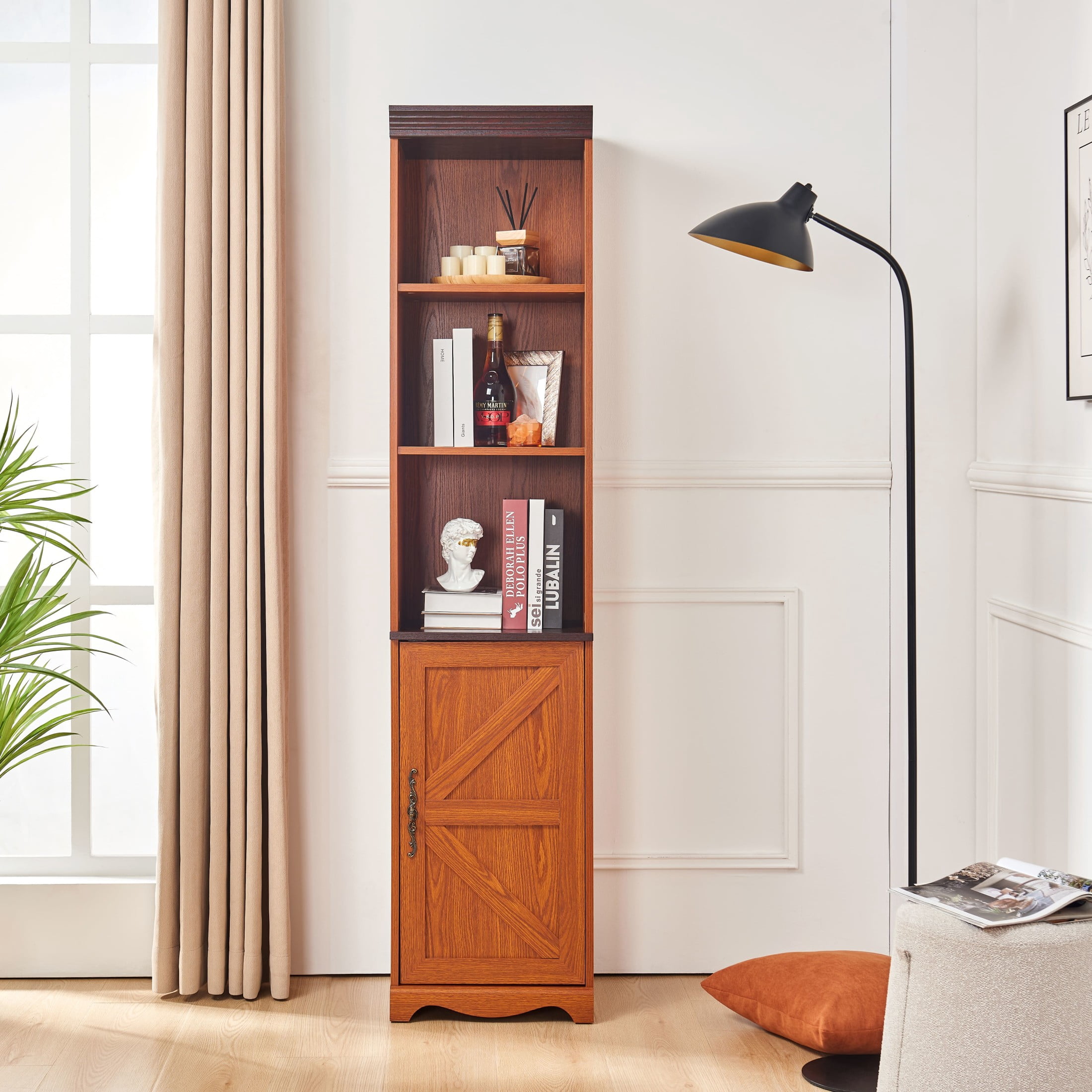 GDF Studio Calis 70.86" Tall Free Combination Modular Wood Storage Cabinet, Cube Display Cabinet Bookshelf, Dark Oak