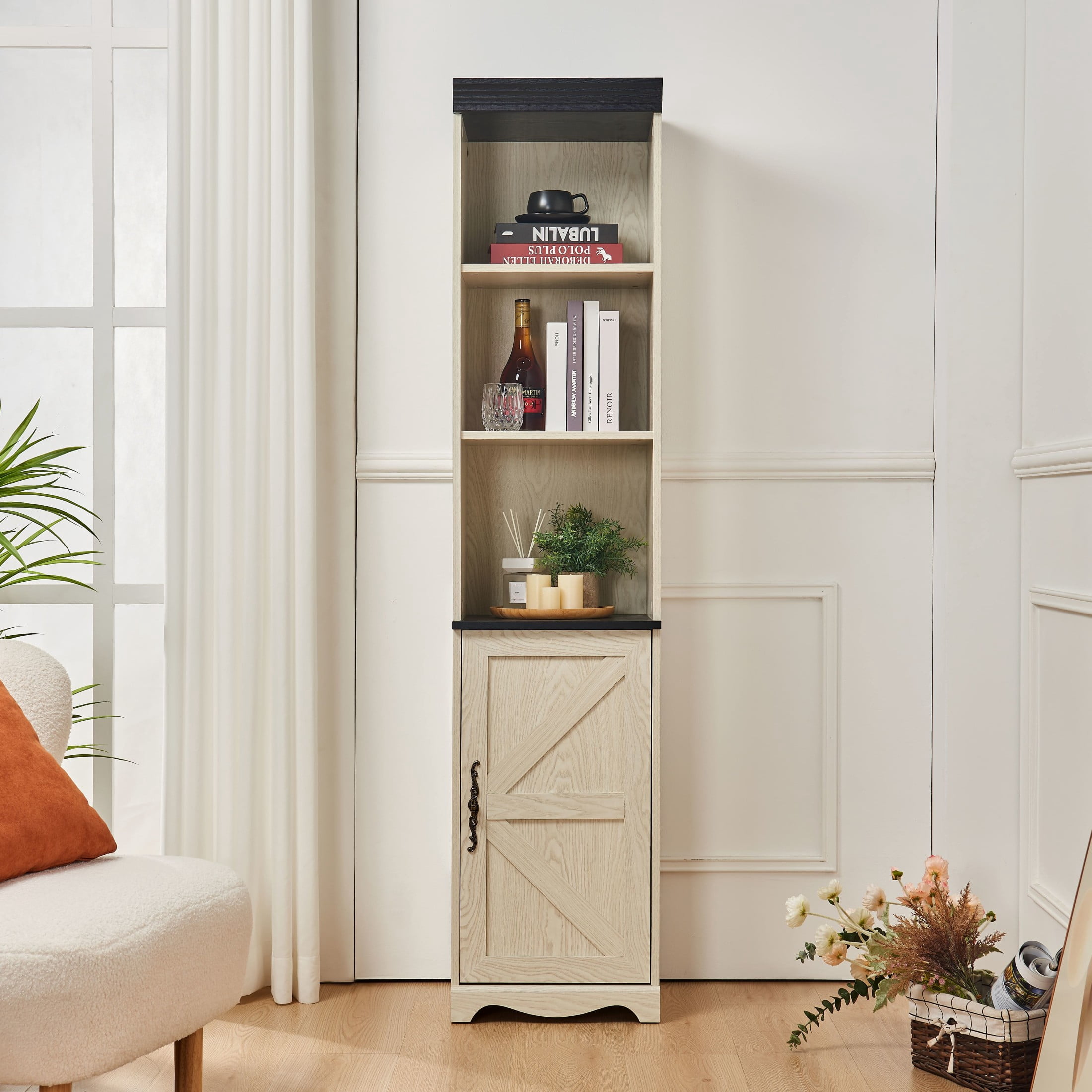 GDF Studio Calis 70.86" Tall Free Combination Modular Wood Storage Cabinet, Cube Display Cabinet Bookshelf, White Oak