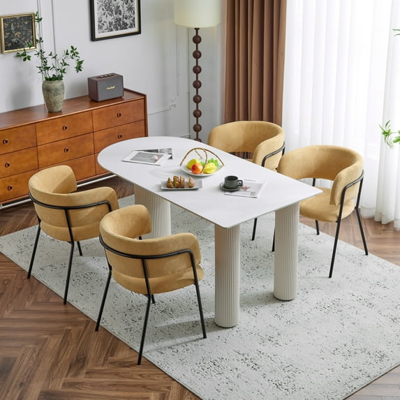 GDF Studio Calla Modern Upholstered Dining Chair with Metal Legs, Yellow+Black, Set of 4