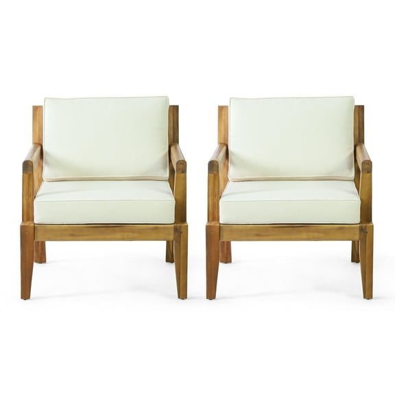 GDF Studio Camak Rossville Outdoor Acacia Wood Club Chairs with Cushions (Set of 2), Teak and Beige
