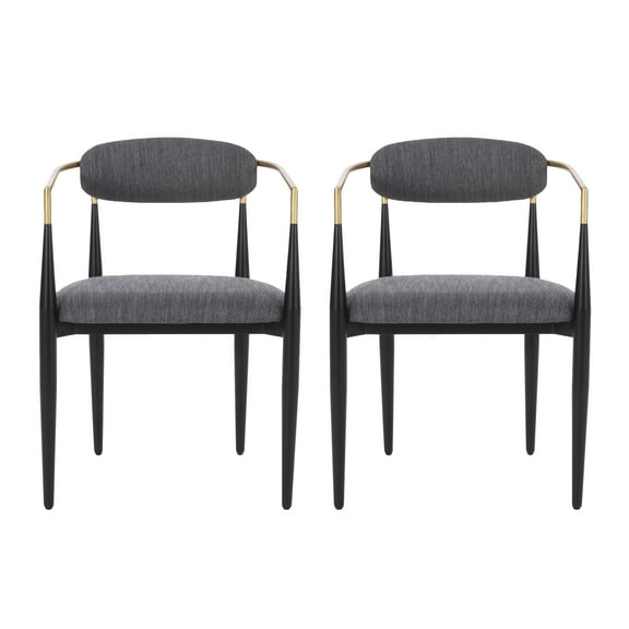 GDF Studio Camas Modern Fabric Upholstered Iron Dining Chairs, Set of 2, Charcoal, Black, and Gold