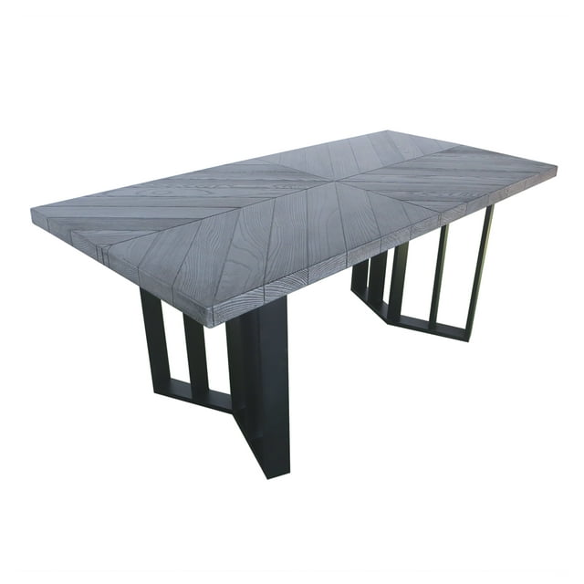 GDF Studio Camden Outdoor Lightweight Concrete Dining Table, Textured Gray Oak and Black